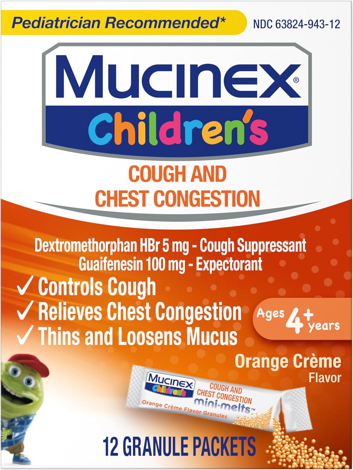 Mucinex Children'S Mini Melts, Cough, Orange Crème, 12Ct