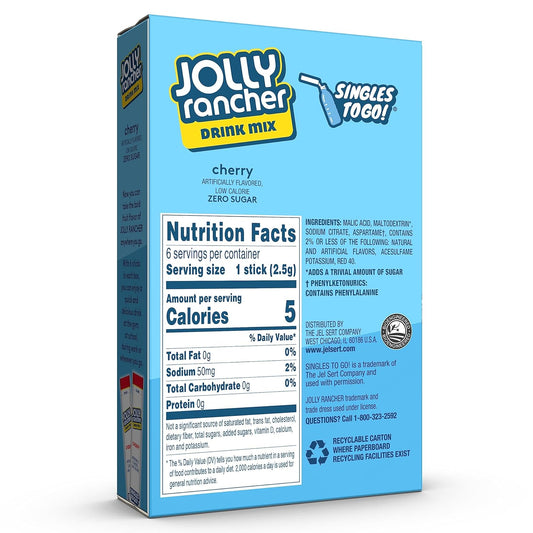 Jolly Rancher Singles To Go Drink Mix - Chery Flavored Powder Packets - 12 Boxes With 6 Packets In Each Box - 72 Total Servings - 72 Count - Enjoy Anywhere And Anytime With Friends And Family