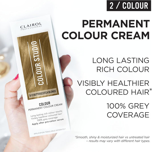 Clairol Colour Studio Permanent Colour Cream | Hair Dye | Long-Lasting Rich Tones | 100% Grey Coverage | Dermatologically Tested Vegan Formula | Hair Colouring Kit | Pearl Blonde 9/1 | 50Ml