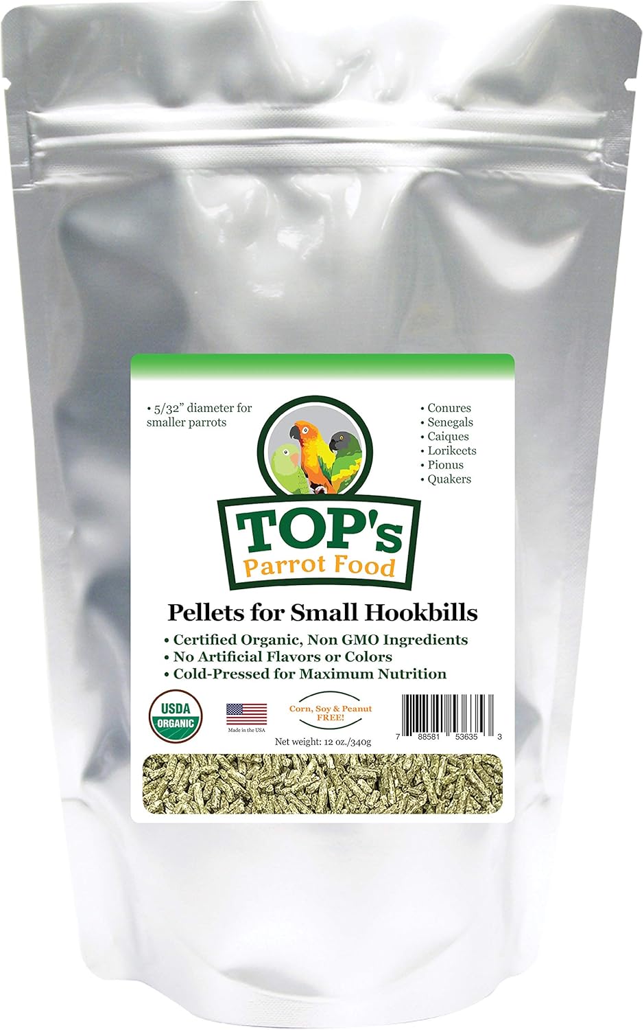 TOP's Small Pellets | Sustainable Parrot Food for Small Hookbill Birds (12oz | 340g)