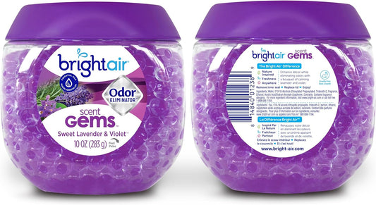 Bright Air Scent Gems, For Small to Medium-Size Spaces, Sweet Lavender & Violet Scent, 12 oz. Each, Case of 6, Odor Eliminator & Air Freshener, Natural Essential Oils, Lasts Up to 45 Days Each