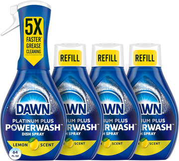 Dawn Platinum Powerwash Dish Spray, Dish Soap, Lemon Scent, 1 Starter Kit 16 Oz Bottle and 3 Refill 16 Oz Bottles, Totally (Pack of 4)