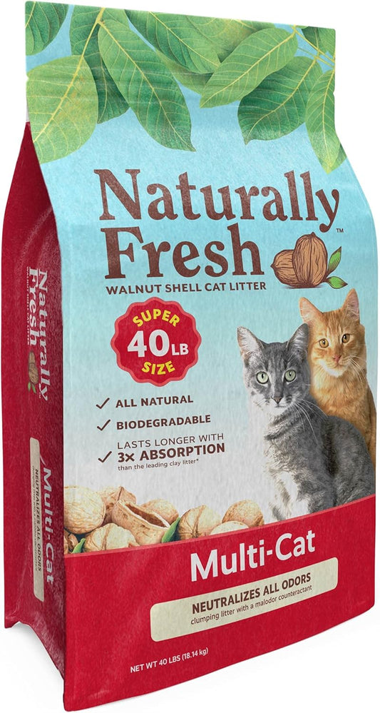 Naturally Fresh Cat Litter Made From Walnut Shells, Multi-Cat, Unscented, Upcycled, Low Dust, Sustainable, 40 Lbs