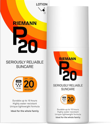 Riemann P20 Sunscreen Spf20 Lotion 200Ml | Long Lasting Uva & Uvb Protection For Up To 10 Hours | Highly Water Resistant