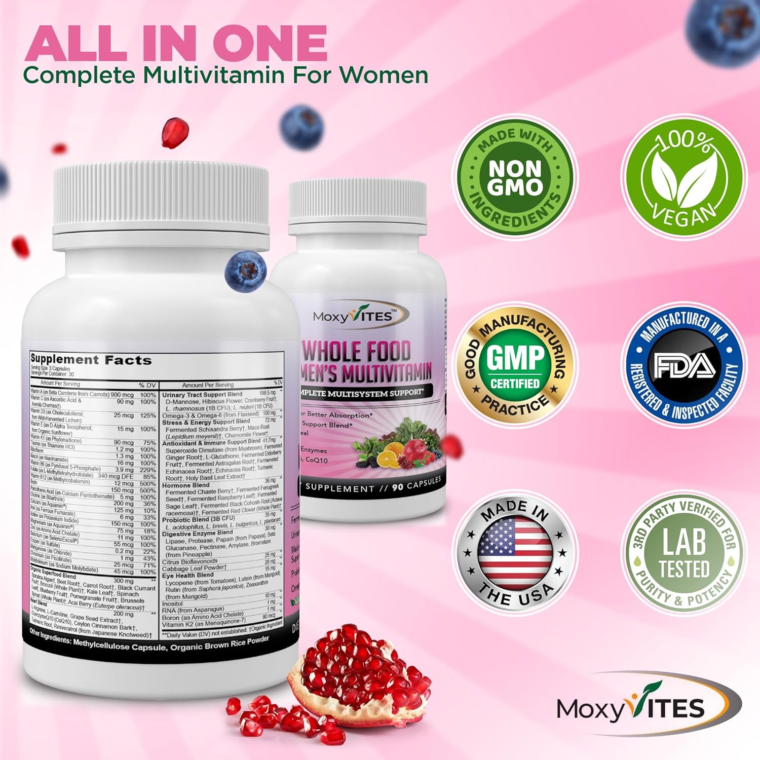 Methylated Multivitamin For Women With Iron - Womens Multivitamin With 44 Organic Whole Food & Fermented Nutrients - Daily Vitamin For Women Complete Multisystem Support, 90 Vegan Caps, Non Gmo : Health & Household