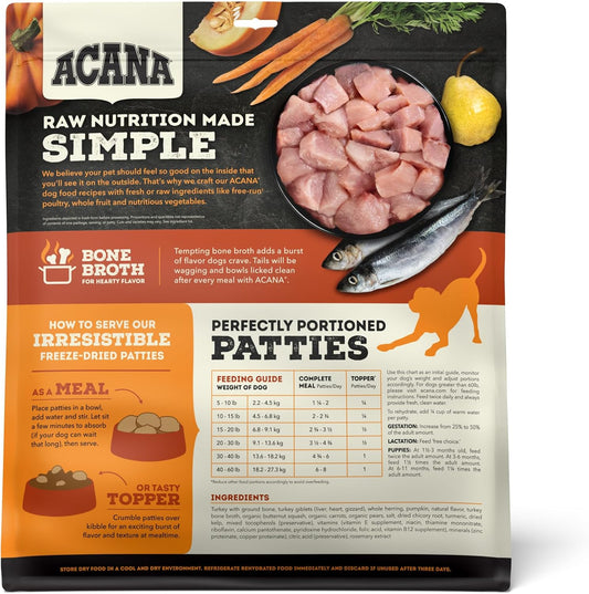 Acana Freeze Dried Dog Food Patties Meal & Topper, Grain Free High Protein Free-Run Turkey Recipe, 14Oz