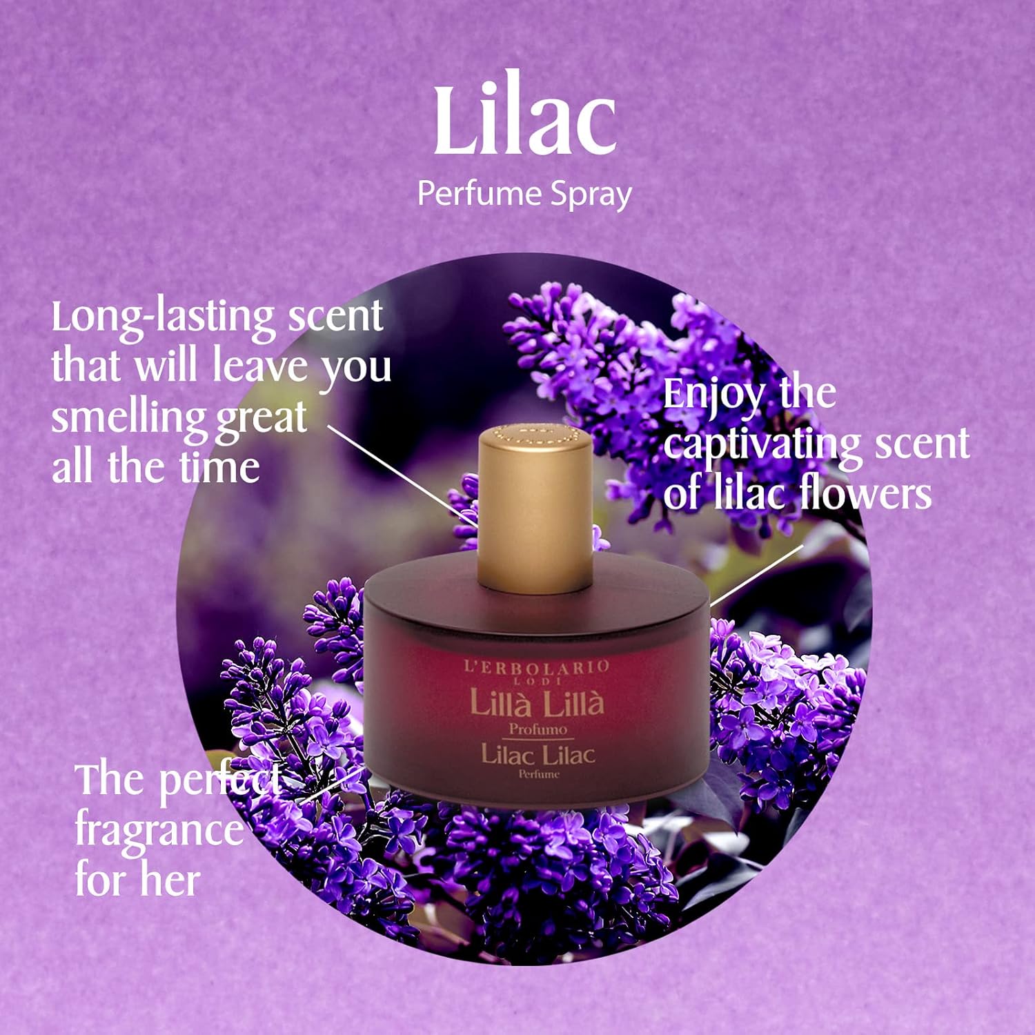 L'Erbolario Lilac Lilac - Notes Of Cardamom, Lilac And Patchouli - Floral, Fruity Fragrance For Women - Provides A Feeling Of Lightness And Happiness - Long Lasting - 1.6 Oz Edp Spray