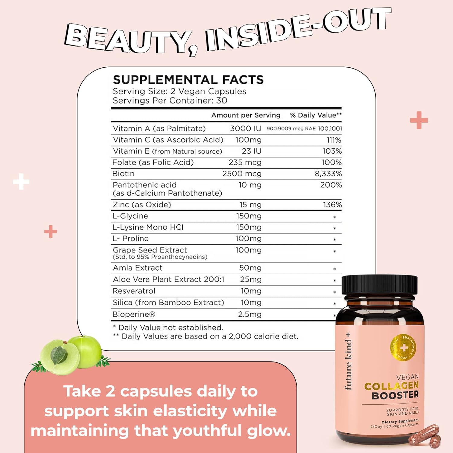 Future Kind Vegan Collagen - Supports Collagen Production With Biotin And Vitamin C (60 Capsules In Glass Bottle) : Health & Household