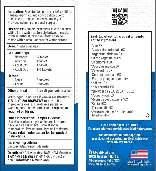 T-Relief Pet Digestive Complete Gi Relief For Dog & Cat Soothing Aloe + 13 Natural Homeopathic Actives Help Calm Nausea & Diarrhea From Mild Illness Food Stress Or Motion Sickness - 90 Tablets