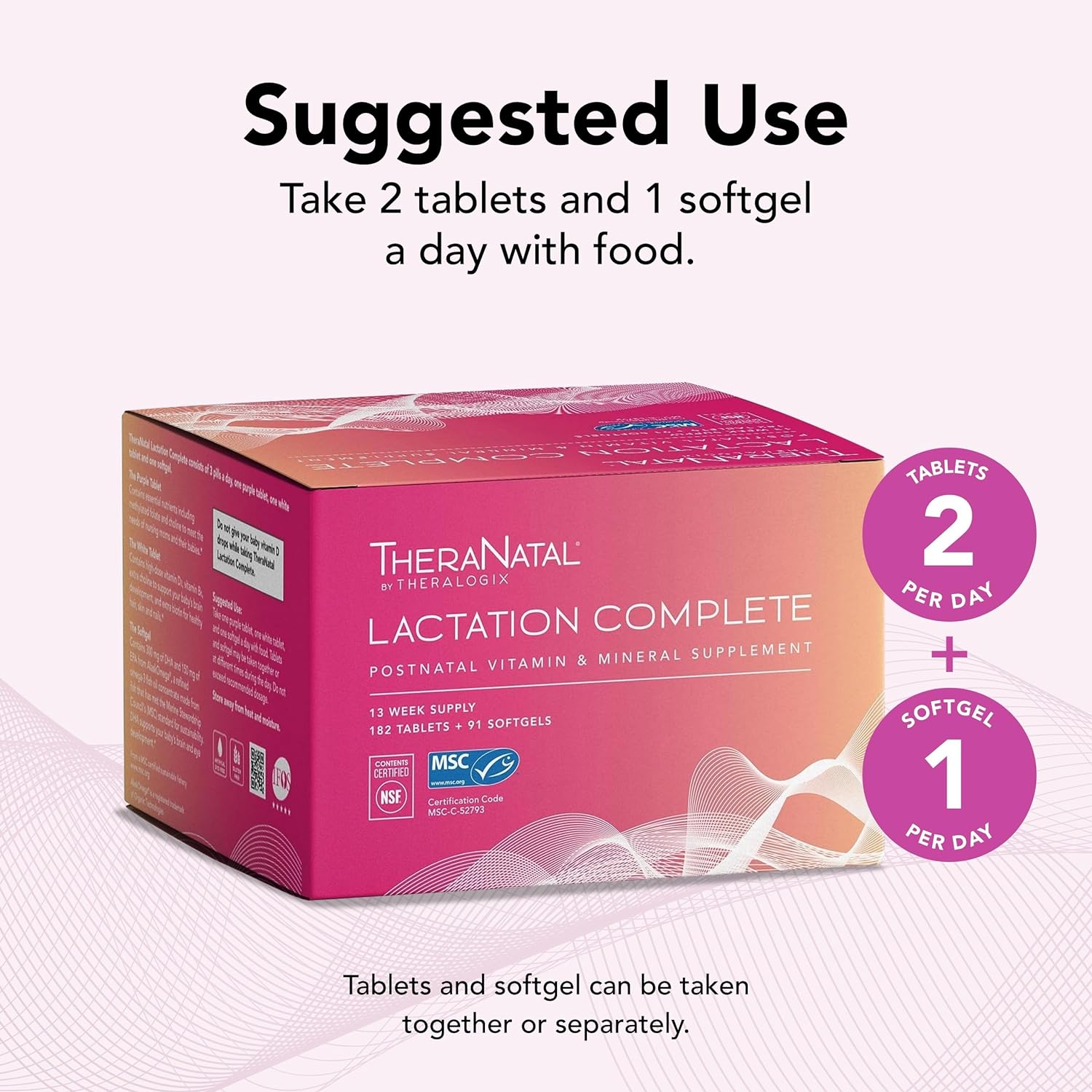 Theralogix TheraNatal Lactation Complete Postnatal Vitamin Supplement - 13-Week Supply - Breastfeeding Supplement for Women - NSF Certified - 182 Tablets & 91 Softgels : Health & Household