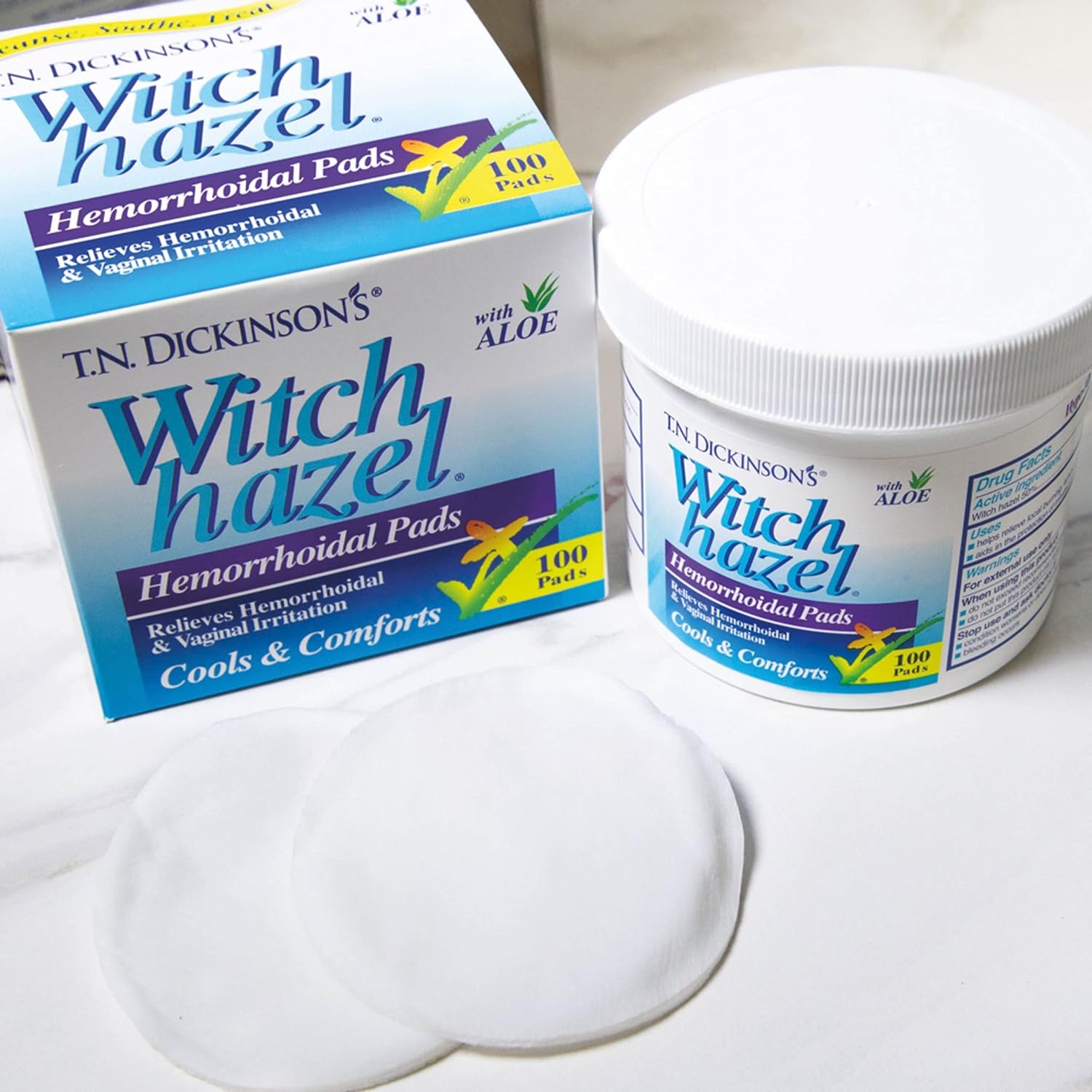 T.N. Dickinson's Hemorrhoidal Pads, Witch Hazel with Aloe, Clear, 100 Count : Health & Household