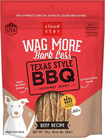 Cloud Star Wag More Bark Less Jerky Grain Free Dog Treats, Texas Bbq Beef, 10 Oz. Pouch