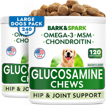 Glucosamine Chondroitin Dog Hip & Joint Supplement - Joint Pain Relief - Hip & Joint Chews For Dogs - Joint Support Large Breed - Senior Doggie Vitamin Pills Joint Health - (240 Treats - Bacon)