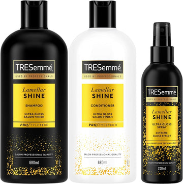 Tresemmé Lamellar Shine Hair Regime Set For Dull Hair, With Patented Lamellar Technology – Lamellar Shine Shampoo 680 Ml, Lamellar Shine Conditioner 680 Ml & Ultra Gloss Hair Shine Spray 200 Ml