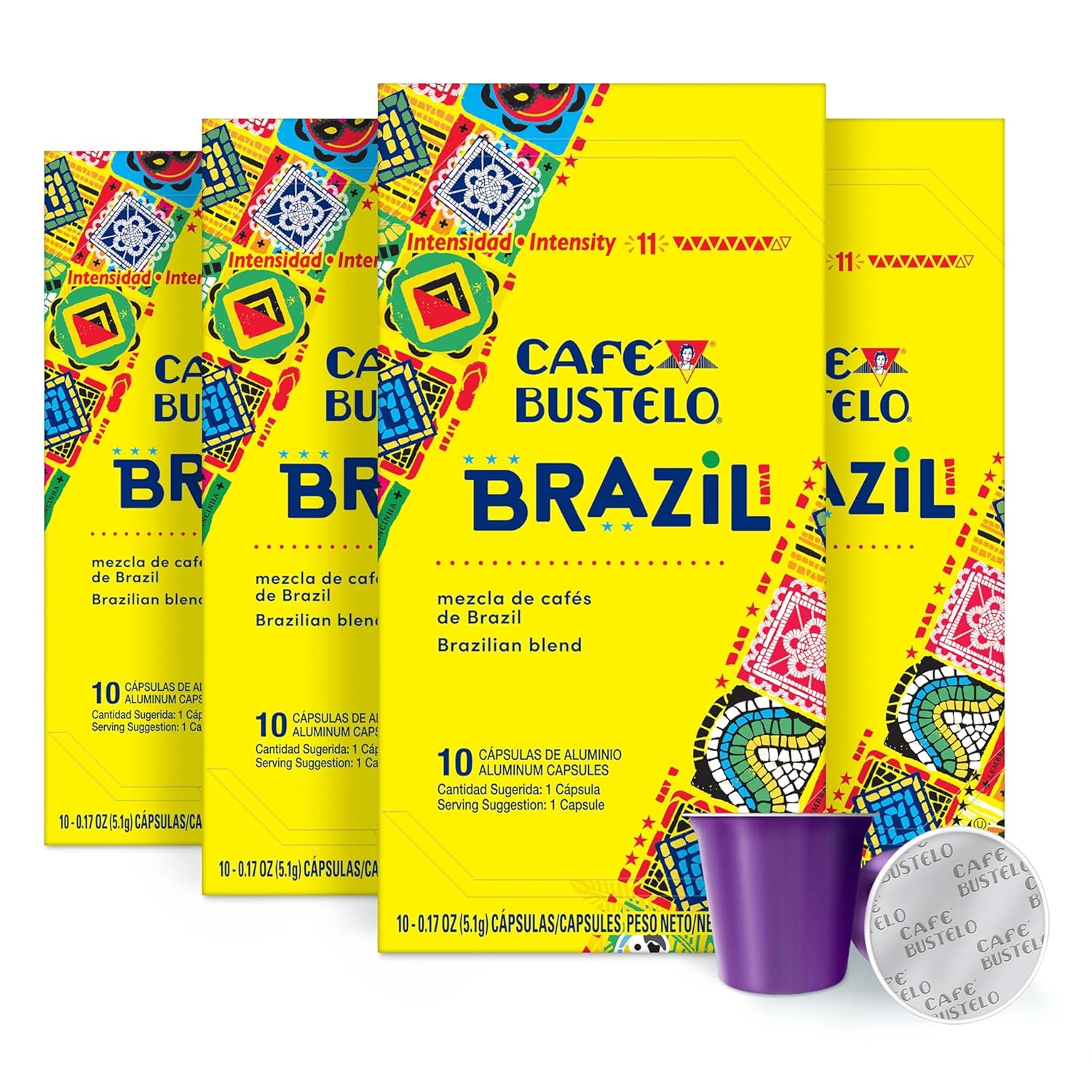 Café Bustelo Aluminum Espresso Capsules, Brazil Blend, Nespresso Originalline Compatible, Intensity 11, 40 Count