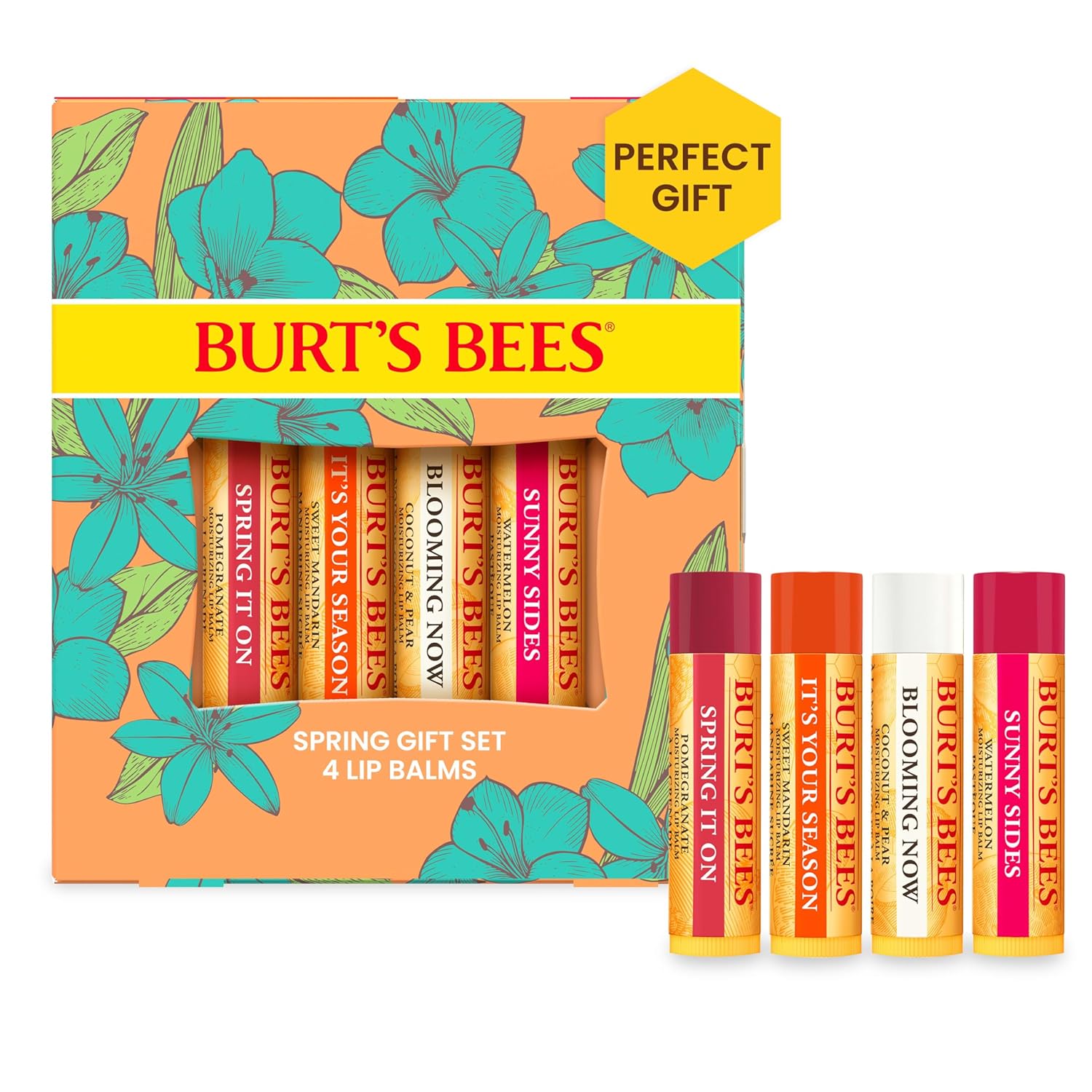 Burt's Bees Lip Balm Mothers Day Gifts for Mom - Just Picked Set, Pomegranate, Watermelon, Sweet Mandarin, Coconut & Pear, Natural Origin Lip Treatment With Beeswax, 4 Tubes, 0.15 oz