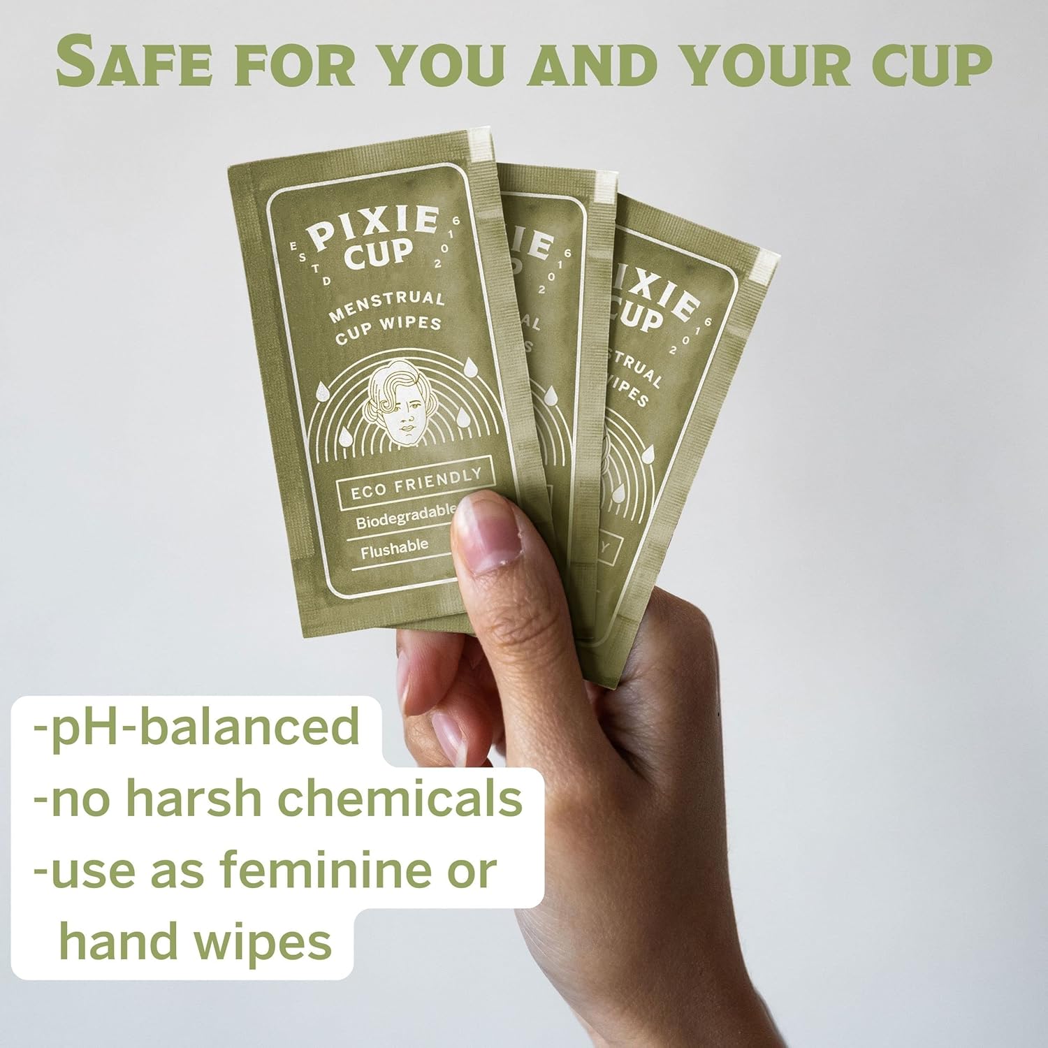 Pixie Menstrual Cup Wipes - Flushable, Biodegradable, & Ph Balanced - Best Individually Wrapped Packet Wipes for On The Go & Public Bathrooms - Wash, & Cleaner For Your Period Cups & Discs (30 Count) : Health & Household