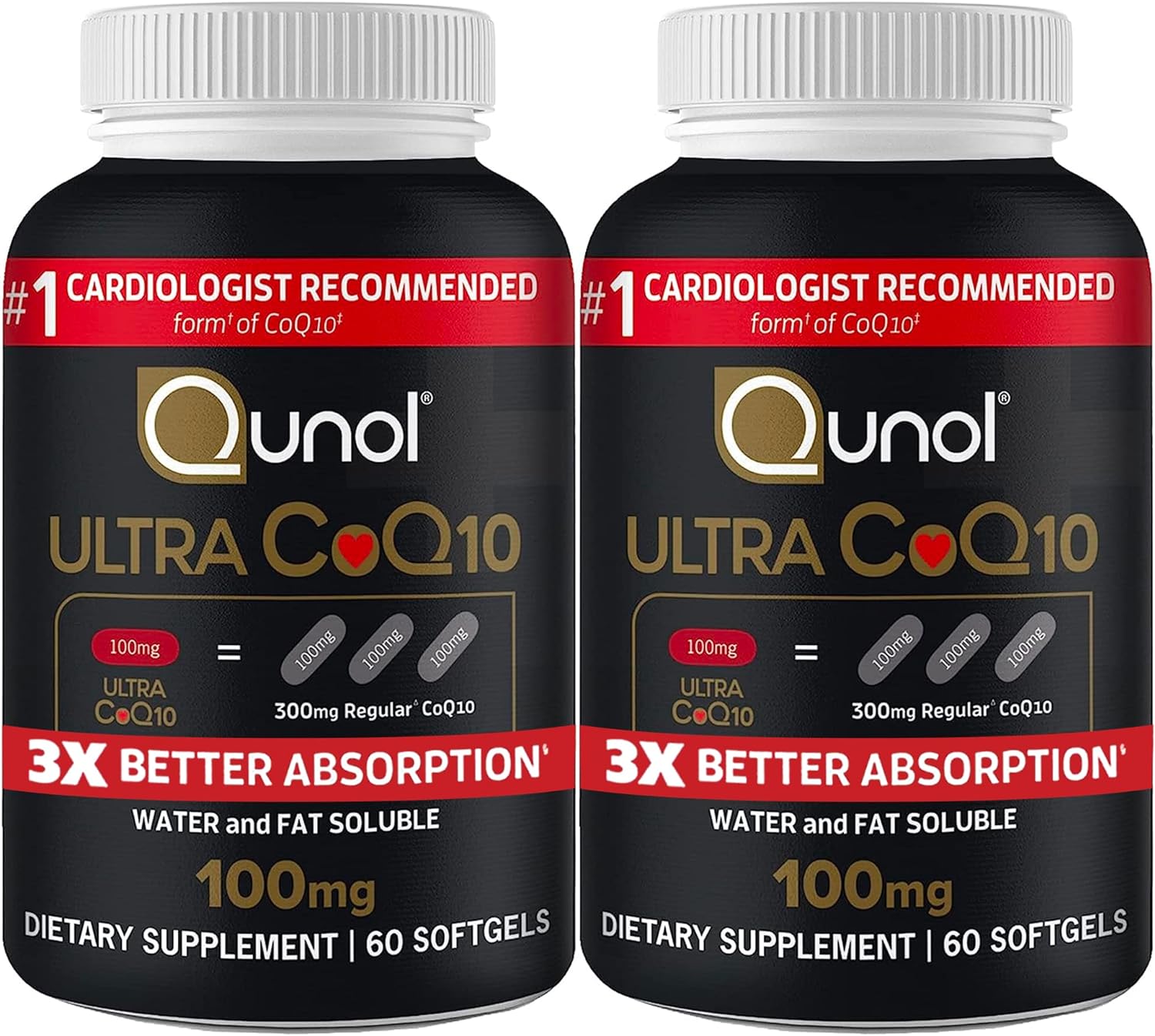Coq10 100Mg Softgels - Qunol Ultra 3X Better Absorption Coenzyme Q10 Supplements - Antioxidant Supplement For Vascular And Heart Health & Energy Production - 4 Month Supply - 60 Count (Pack Of 2)