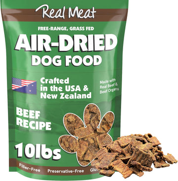 Real Meat Air Dried Dog Food w/ Real Beef - 10lb Bag of USA-Crafted Grain-Free Real Meat Dog Food Sourced from Hormone-Free, Free-Range, Grass-Fed Beef - Digestible, All Natural, High Protein Dog Food
