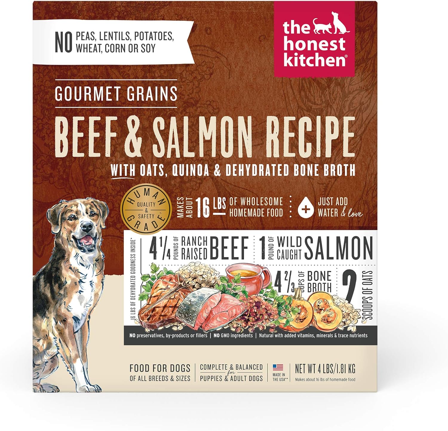 The Honest Kitchen Gourmet Grains Beef & Salmon Recipe Dehydrated Dog Food, 4 Lb Box