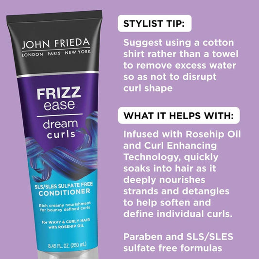 John Frieda Frizz Ease Dream Curls Curly Hair Conditioner, Sls/Sles Sulfate-Free, For Natural Curly Hair, 8.45 Fl Oz (2 Pack)