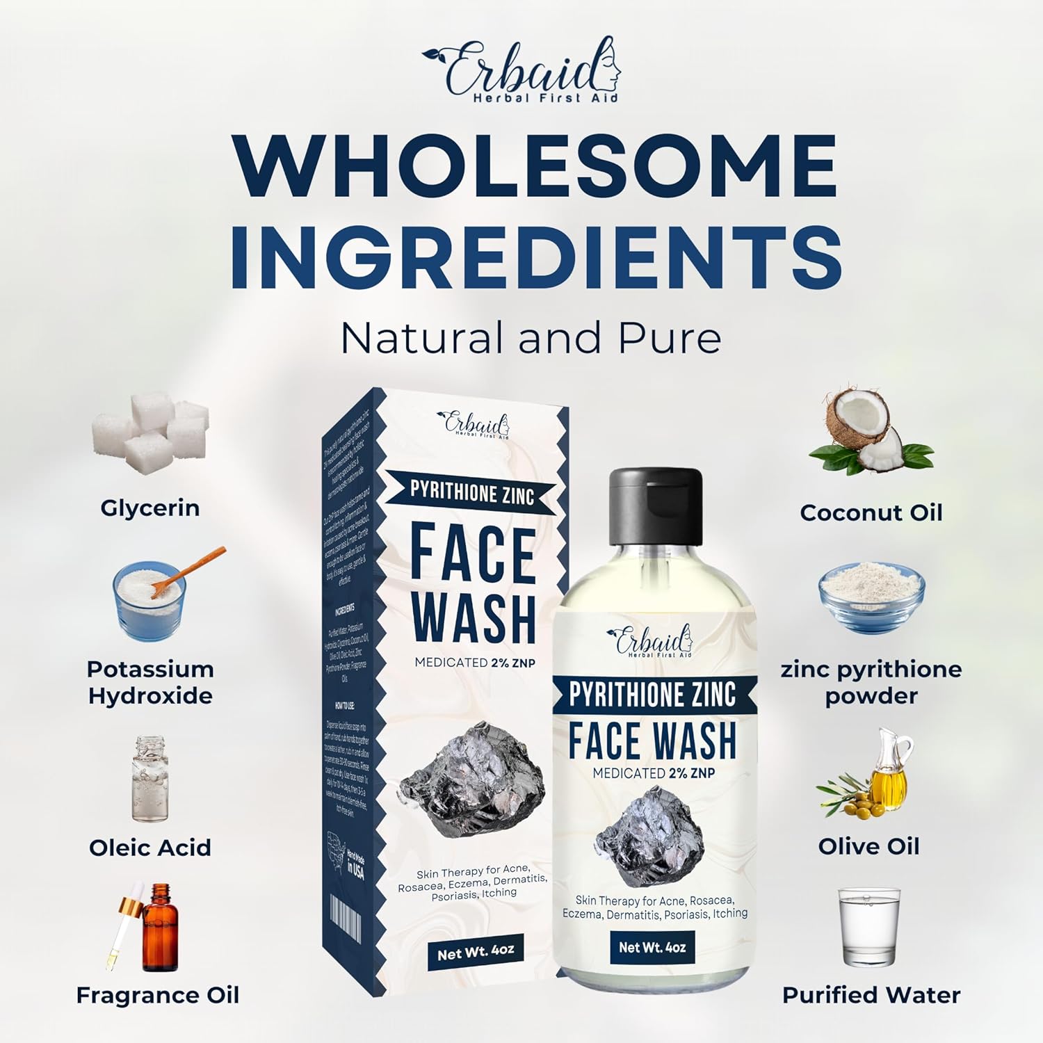 Pyrithione Zinc Face Wash | 2% Znp Zinc Soap Skin Therapy Body Cleanser For Acne, Rosacea, Eczema, Dermatitis, Psoriasis, Itching | Cleansing, Calming Facial Wash | Zinc Face & Body Wash Made In Usa : Beauty & Personal Care
