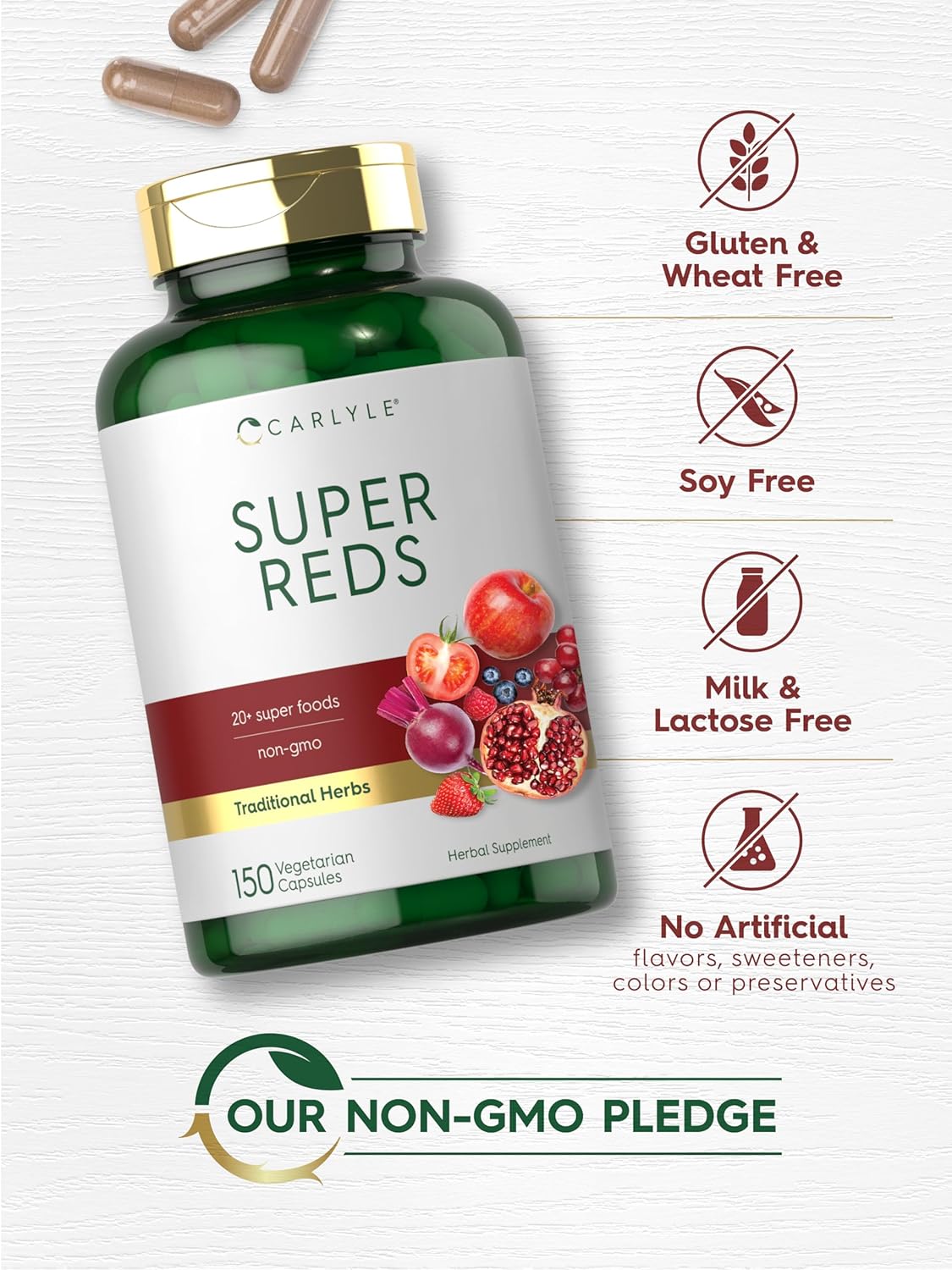 Carlyle Super Reds Capsules | 150 Count | Superfoods Supplement | Vegetarian & Non-GMO : Health & Household