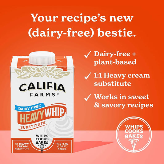 Califia Farms - Heavy Whip Cream Dairy Free Substitute 16.9 Oz, Soy Free, Plant Based, Vegan, Non Gmo, Sugar Free, Heavy Whipping Cream