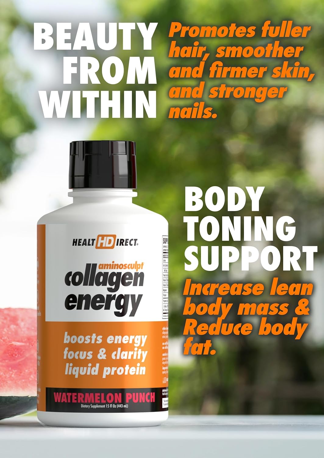 Health Direct - High-Energy Liquid Collagen - Aminosculpt Collagen Energy - 28 Fl Oz - Watermelon Punch - Supports Focus And Clarity - Boosts Daytime Energy - Better For Hair, Skin And Nails : Health & Household
