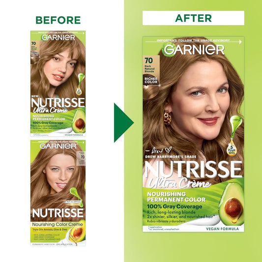 Garnier Hair Color Nutrisse Nourishing Creme, 70 Dark Natural Blonde (Almond Crème) Permanent Hair Dye, 1 Count (Packaging May Vary)