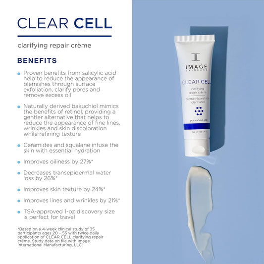 Image Skincare, Clear Cell Clarifying Repair Crème, Facial Night Cream Gel Moisturizer For Oily Prone Skin, 1 Oz