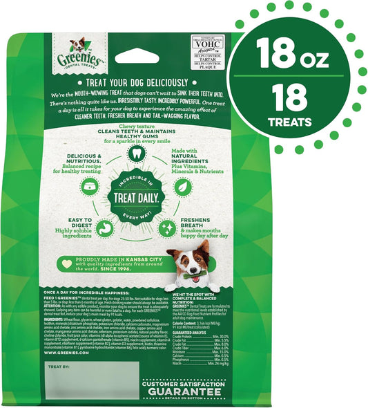 Greenies Original Regular Natural Dental Care Dog Treats, 18 Oz. Pack (18 Treats)