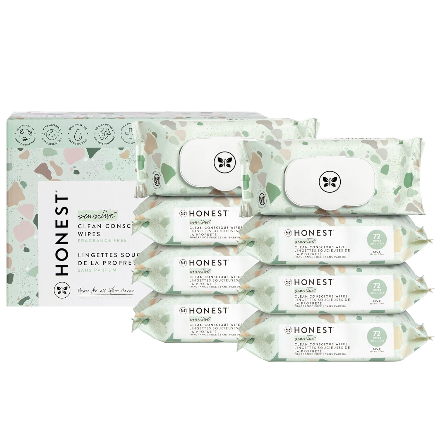 The Honest Company Clean Conscious Unscented Wipes | Over 99% Water, Compostable, Plant-Based, Baby Wipes | Hypoallergenic For Sensitive Skin, Ewg Verified | Geo Mood, 72 Count