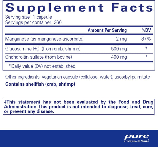 Pure Encapsulations Glucosamine Chondroitin With Manganese | Supplement For Joint Support, Comfort, Mobility, Cartilage Integrity And Health, And Connective Tissue* | 360 Capsules