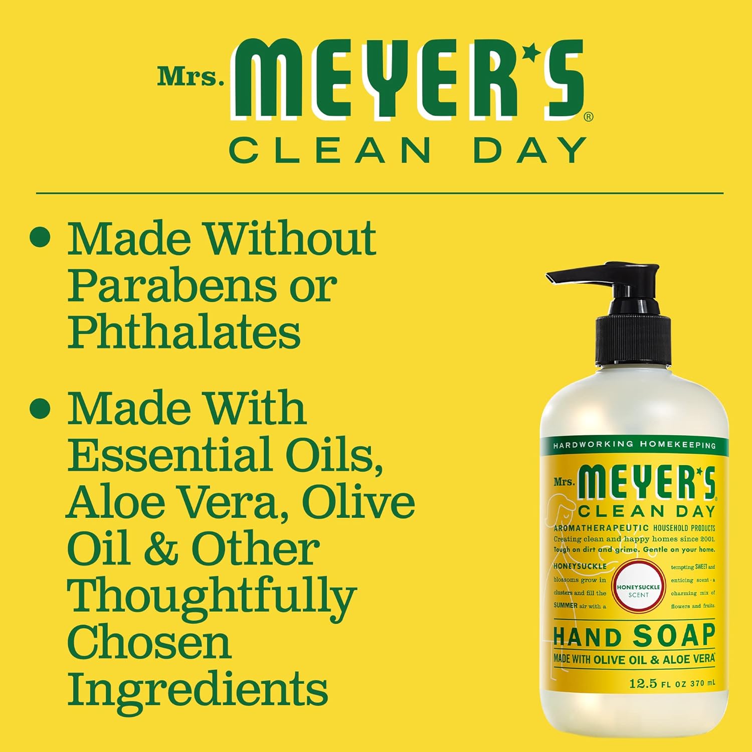 MRS. MEYER'S CLEAN DAY Hand Soap, Made with Essential Oils, Biodegradable Formula, Honeysuckle, 12.5 fl. oz - Pack of 3 : Beauty & Personal Care