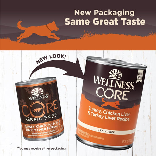 Wellness Natural Pet Food Core Natural Wet Grain Free Canned Dog Food, Turkey & Chicken, 12.5-Ounce Can (Pack Of 12)