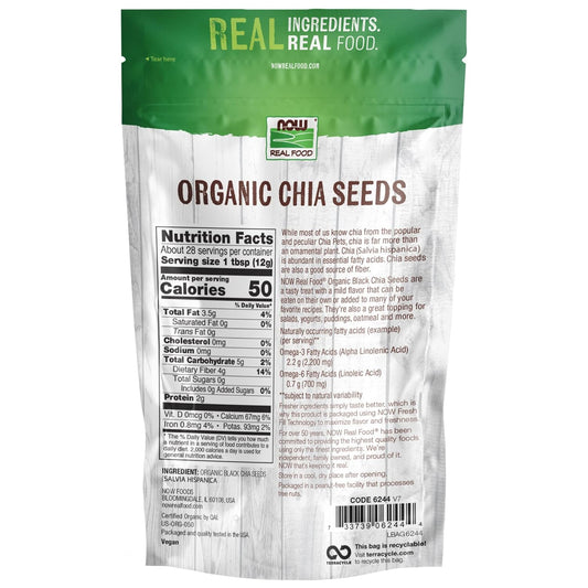 Now Foods, Organic Black Chia Seeds, Non-Gmo, Source Of Healthy Fatty Acids And Fiber, 12-Ounce (Packaging May Vary)