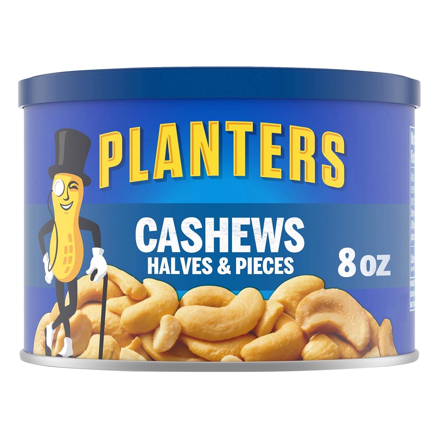 Planters Salted Cashew Halves & Pieces, Party Snacks, Plant-Based Protein 8Oz (1 Canister)