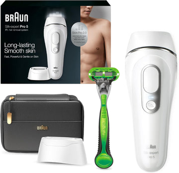 Braun Ipl Long Lasting Laser Hair Removal Device For Men And Women, Pl5145, With Gillette Razor, Pouch, And Wide Cap Head, Safe & Virtually Painless Alternative To Salon Hair Removal