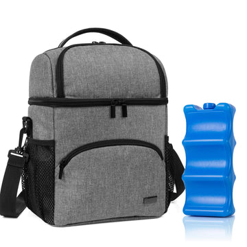 Teamoy Double Layer Breastmilk Cooler Bag With Ice Pack, Travel Baby Bottle Cooler Bag Tote Up To 6 Large 9 Ounce Bottles, Gray