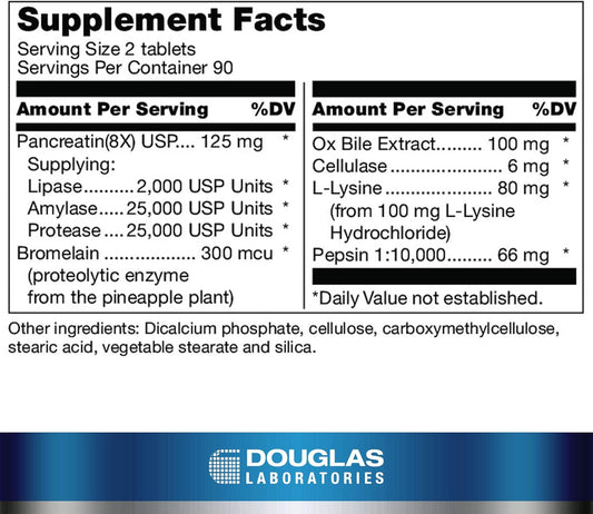 Douglas Laboratories Ultrazyme (Polyphasic Enzyme Complex) | Active Digestive Enzymes To Support Protein And Carbohydrate Digestion* | 180 Tablets