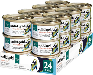 Solid Gold Wet Cat Food Pate For Adult & Senior Cats - Made With Real Tuna & Sardine - High Protein Grain Free Wet Cat Food For Healthy Digestion, Skin, Coat & Sensitive Stomach - 3Oz (24 Count)