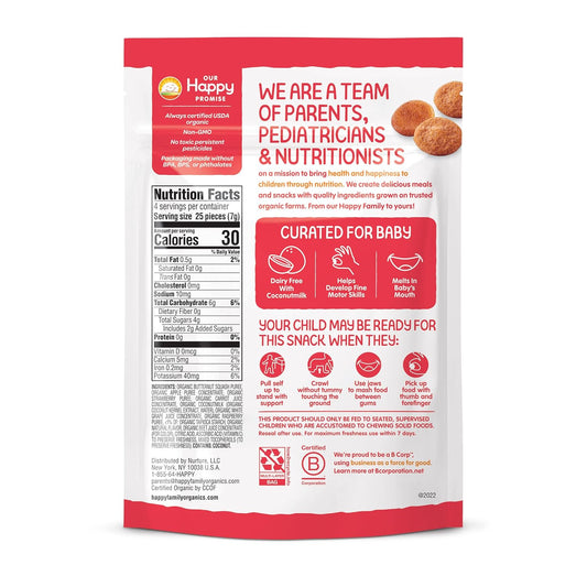 Happy Baby Organics Creamies Freeze-Dried Veggie & Fruit Snacks With Coconut Milk Strawberry Raspberry & Carrot, 1 Ounce Bag Dairy Free Baby Or Toddler Snacks, Organic Non-Gmo Gluten Free Kosher