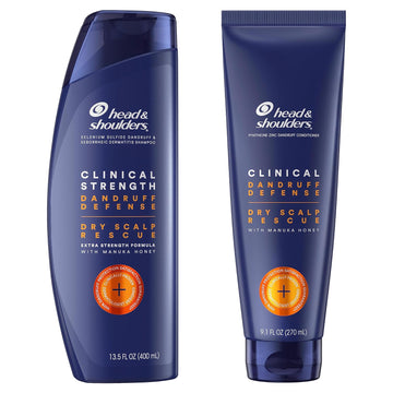 Head & Shoulders Dandruff Shampoo And Conditioner Set, Clinical Strength, Selenium Sulfide Formula, Dry Scalp Relief With Manuka Honey, Up To 100% Flake Protection, 13.5 & 9.1 Fl Oz, 2 Pack