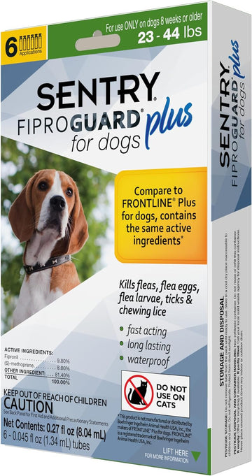 SENTRY PET CARE SENTRY Fiproguard Plus for Dogs, Flea and Tick Prevention for Dogs (23-44 Pounds), Includes 6 Month Supply of Topical Flea Treatments