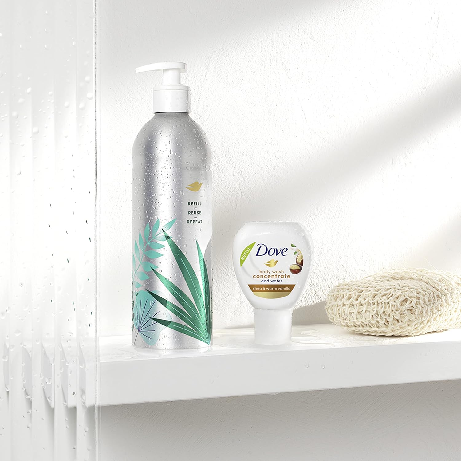 Dove Body Wash Aluminum Reusable Bottle And Concentrate Refill (2X) Starter Kit For Instantly Soft Skin Shea And Warm Vanilla For Skin Care And Lasting Nourishment 4Oz (Makes 16Oz) : Beauty & Personal Care