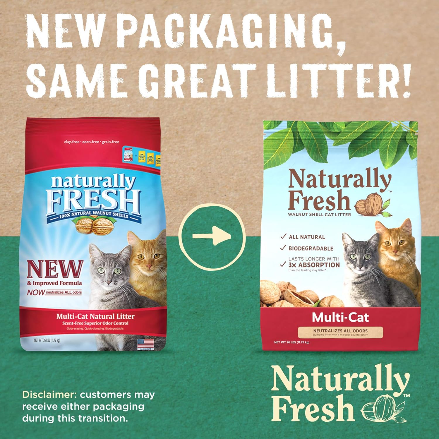 Naturally Fresh Cat Litter Made From Walnut Shells, Unscented, Multi-Cat, Upcycled, Low Dust, Sustainable, 26 Lbs : Pet Supplies