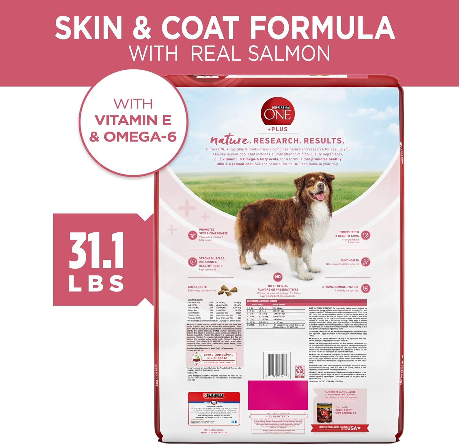 Purina ONE Natural, Sensitive Stomach Dry Dog Food, +Plus Skin & Coat Formula - 31.1 lb. Bag : Pet Supplies