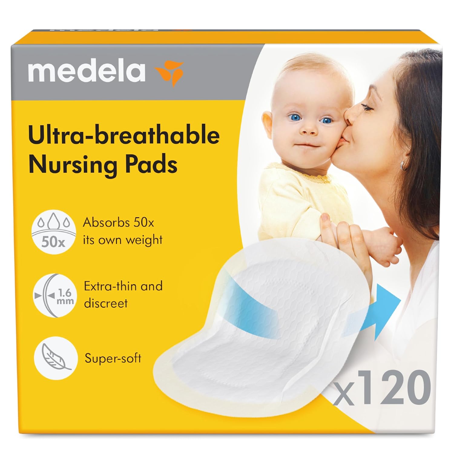 Medela Safe & Dry Washable Nursing Pads, 4 Count Breast Pads For Breastfeeding, Ultra-Absorbent, Reusable, No-Slip Contoured Design