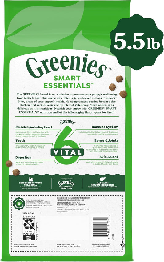 Greenies Smart Essentials Puppy High Protein Dry Dog Food Real Chicken & Brown Rice Recipe, 5.5 Lb. Bag